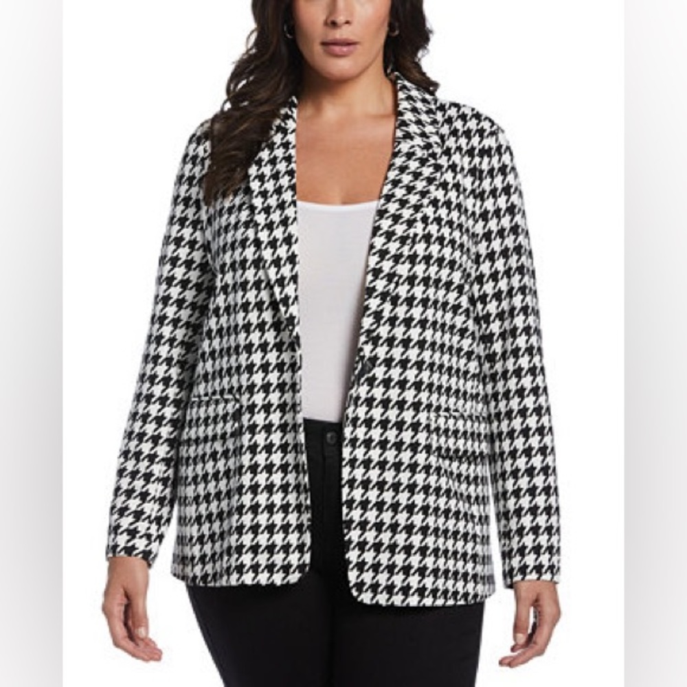 Houndstooth Ponte Knit Single Breasted Blazer